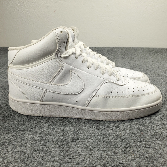 Nike Court Vision Mid Mens 9 Triple White Shoes Classic Casual Sneakers - Picture 1 of 13